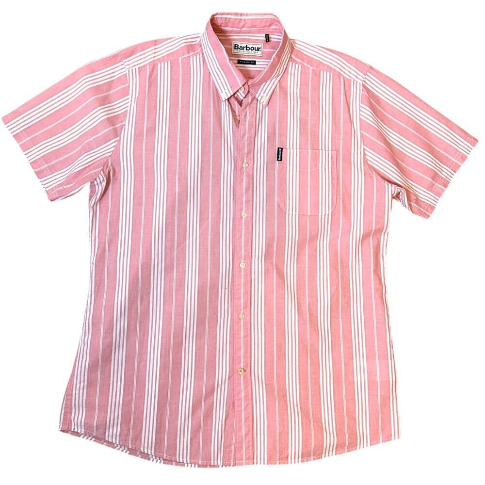 Barbour Striped Short Sleeve Button Down Tailored Fit Shirt Mens Size M Classic